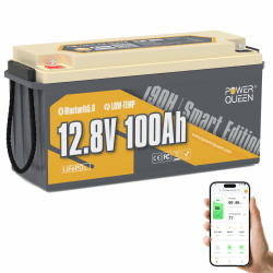Power Queen LiFePO4 Batterie 12.8V100Ah mit Bluetooth RV190, über 4000 DeepCycle Zeiten, langlebige Batterie Perfekt für Wohnmobil, Wohnmobile, Trolling Motor und Camping 12V100Ah H190 BT