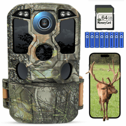 KJK Wildkamera WLAN 4K 84MP mit 64GB Speicherkarte, Wildtierkamera mit Nachtsicht, 0.05s Auslöser Bewegungsaktiviert, IP67 Wasserdicht 100ft 130° Weitwinkel 42 Stücks Infrarot-LEDs ohne Glühen Dschungel Grün