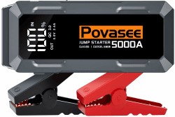 Povasee Starthilfe Powerbank, 5000A Starthilfe (bis zu Alle Benzin/10L Diesel) mit 3 Zoll LCD-Display, Starthilfe Auto mit Zwei USB-Ausgängen, Starthilfekabel und LED, Jump Starter für 12V Fahrzeuge