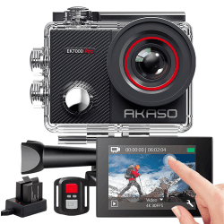 AKASO Action Cam 4K 20MP WiFi 40M Unterwasserkamera Wasserdicht Ultra HD Touchscreen Einstellbar Weitwinkel EIS Actioncam mit 2.4G Fernbedienung und 25 Zubehör Kit EK7000 Pro