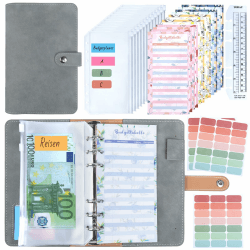 Budget Planner, Binder - Haushaltsbuch A6 Planner Geldumschläge Umschlagmethode,Budgetplaner Geld Organizer Sparbuch mit Folien für Finanzplaner Sparen Mappe,Cash Stuffing Startset Grau