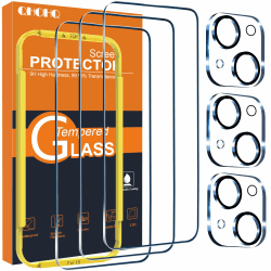QHOHQ 3 Stück Panzer Schutz Glas für iPhone 15 [6,1 Zoll] mit 3 Stück Kameraschutz, 9H Härte Schutzfolie, Ultra-Klar Displayschutzfolie, Anti-Kratzer, Bläschenfrei iPhone 15 6,1 Zoll Klar