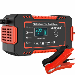 6A Autobatterie Ladegerät, 12V Smart vollautomatische KFZ Batterieladegerät mit Temperaturkompensation für Auto LKW Motorrad Rasenmäher Boot Marine Batterien Rot