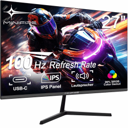 Minifire-Caixun Monitor - 27-Zoll-Bildschirm im rahmenlosen Design, IPS, 100Hz, USB Tpye-C, FHD, mit eingebautem Lautsprecher, sRGB110%, 300 Nits, FreeSync，HDMI DP USB-C Anschlüsse 27''/100Hz/HDM/USB-C
