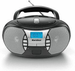 KARCHER RR 5025-B tragbares Radio, CD-Player mit Netz-und Batteriebetrieb, UKW-Radio mit AUX-Anschluss & Kopfhöreranschluss, schwarz Schwarz / Silber UKW Single