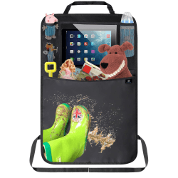 Termichy Rückenlehnenschutz Auto kinder,Auto Organizer,Organizer Auto Rücksitz kinder, Wasserdichtes Plane Kick-Matten-Schutz für Autositz zurück mit große Aufbewahrungstasche (1 Stück,Schwarz) Schwarz 1 Stück