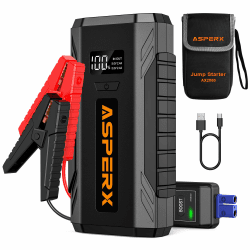 ASPERX Starthilfe Powerbank 2000A Spitze Auto Starthilfe Powerbank 12V Booster Auto Starthilfe (Bis Zu 8,0L Benzin Oder 6,5L Diesel) Mit LED Taschenlampe Starthilfekabel Jump Starter Für Motorrad SUV 2000A Schwarz