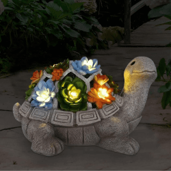 Yeomoo Solar Gartenfiguren Schildkröte Gartendeko für Draußen, mit Sukkulenten und 7 LED Leuchten Home Balkon Dekoration, Figur Kawaii Geschenke für Frauen/Mama Deko für Zimmer Terrasse 1.Schildkröte