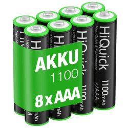 HiQuick Micro AAA Akku, NI-MH 1100mAh wiederaufladbar Batterien, geringe Selbstentladung 1.2V Akku, 8 x Micro AAA 8 x AAA