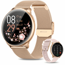 RUXINGX Smartwatch Damen mit Telefonfunktion 1.32" HD Voll Touch Screen, Armbanduhr mit SpO2 Pulsuhr Menstruationszyklus Schlafmonitor Schrittzähler Kalorien Fitness Tracker IP68 iOS Android Roségold