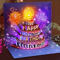FITMITE Happy Birthday Geburtstagskarte Pop Up Kuchen Geburtstagskarten mit Musik und Licht 3D Feuerwerk Karte Geburtstag Geschenke für Frau Männer Freundin