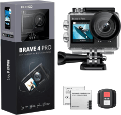 AKASO Action Cam 4K 20MP WiFi 40M Unterwasserkamera Ultra HD Touchscreen 170 ° Einstellbar Weitwinkel, EIS Stabilisierung, 5X Zoom, 2.4G Fernbedienung und 2 Akkus 1350mAh- Brave 4 Pro (Grau)