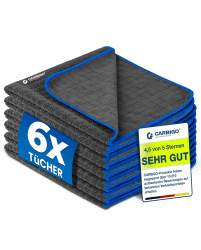 Carbigo® Profi Mikrofasertücher mit 380 GSM – Extrem saugstark & lackschonend dank weicher Mikrofaser – Fusselfreie Poliertücher zur Reinigung von Auto und Motorrad – Auto 40x40cm (6)