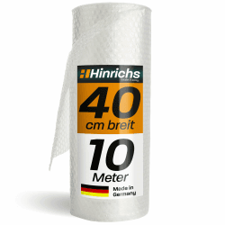 Hinrichs Luftpolsterfolie Rolle 10m x 40 cm - Ideal für Versand, Verpackung und Umzug - 100% recyclingfähig - Bubble Wrap als Verpackungsmaterial - Noppenfolie - Polstermaterial 10 x 0,4 m 1er Pack