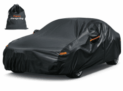 kayme Autoabdeckung Wasserdicht Atmungsaktiv, Vollgarage Autoplane für Regen Sonne Staub Schutz mit Reißverschluss und Baumwollfutter, Abdeckplane für Limousine/Kombi(470 bis 490 cm) 3XL Schwarz C3 - Für Limousine 470 Bis 490 cm PE-Schwarz