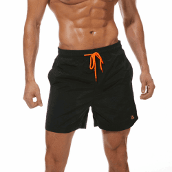 JustSun Badehose Herren Schnelltrocknend Boardshorts mit Mesh-Futter und Verstellbarem Tunnelzug L Schwarz
