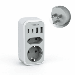 TESSAN Adapter USA Deutschland Stecker, 6 in 1 Reiseadapter USA mit 2 USB C und 2 USB A, US Stecker Adapter auf EU, Steckdosenadapter USA, Reisestecker für Kanada Thailand Mexiko, Stromadapter Typ B EU to US-2 USB C e 2 USB A