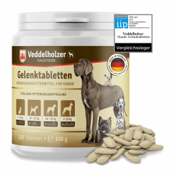 Veddelholzer VERGLEICHSSIEGER 2024 Hunde Gelenktabletten mit Grünlippmuschel Hund MSM & Teufelskralle Glucosamin & Kollagen 125 Kapseln Hunde Leckerlis 150 g