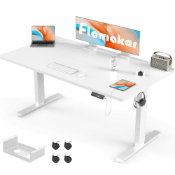 Flamaker Höhenverstellbarer Schreibtisch 160 x 80 cm Schreibtisch Höhenverstellbar Elektrisch mit Tischplatte 2-Fach-Teleskop Stufenlos Groß Schreibtisch mit Memory-Steuerung, Spleißbrett, Weiß Weiß 160 x 80 CM