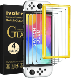ivoler 4 Stück Schutz Glas Kompatibel für Nintendo Switch OLED Modell 7 Zoll 2021 Modell, Schutzfolie Mit Positionierhilfe, 9H Härte Schutzglas, Anti-Kratz, HD Klar, Anti-Bläschen 4 packs