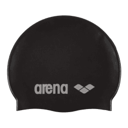 arena Classic Unisex Silikon-Badekappe, Schwimmkappe für Frauen und Männer, Badekappe mit Verstärktem Rand, Weiche und Strapazierfähige Schwimmkappe Black-Silver (55) NS Single