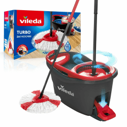 Vileda Turbo Wischmopp Komplett Set , Bodenwischer mit Teleskopstiel, Mikrofaser Moppkopf mit Kraftfasern und Eimer mit Powerschleuder, schnell und reinigungsstark, Stiellänge 75-130cm Alt