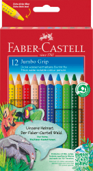 Faber-Castell 110912 - Jumbo Buntstifte Set Grip, 12-teilig, dreikant, bruchsicher, für Kinder und Erwachsene 12er Set