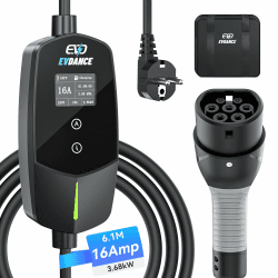 EVDANCE Typ 2 Ladekabel Schuko 3.68kW [1-phasig, 6.1m, 6-16A] Ladekabel Elektroauto mit 0-12h Zeitverzögerung Typ 2 Schuko für Elektroauto & Hybrid (PHEV/EV) 3.68kW_16A