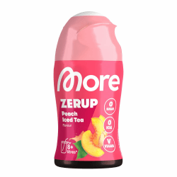 MORE Zerup, Peach Iced Tea, 65 ml, für bis zu 8 l Fertiggetränk, zuckerfreier Sirup mit echten Fruchtextrakten, vegan, zero Kalorien - made in Germany Peach Ice Tea