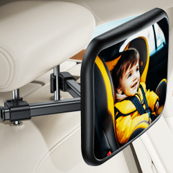 Spiegel Auto Baby Rückbank Rueckspiegel - Autospiegel Baby Rücksitz mit Haken Clip, 100% Bruchsicherer & 360° Drehbar Rücksitzspiegel, Babyspiegel Erstausstattung & Auto Zubehör für KFZ Kopfstützen Schwarz