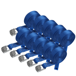 Zurrgurt Spanngurt Befestigungsgurt Klemmverschluss belastbar bis 250 kg DIN EN 12195-2 Befestigungsriemen blau verschiedene Längen Stückzahlen, 10er Pack 2.5 cm x 6 m