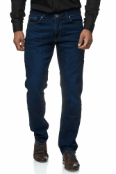 JEEL Herren-Jeans - Regular-Fit Straight-Cut - Stretch - Jeans-Hose Basic Washed 34W / 32L 01-navy