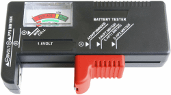 Werkzeyt Batterietester - Mit analoger Anzeige - Zum Prüfen des Ladezustands - Ideal für AAA, AA, C, D (1,5 Volt & 9 Volt) - Einfache Bedienung/Batterie-Prüfgerät/Messgerät/B29821, Schwarz Rot