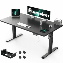 Flamaker Höhenverstellbarer Schreibtisch 160 x 80 cm Schreibtisch Höhenverstellbar Elektrisch mit Tischplatte 2-Fach-Teleskop Stufenlos Groß Schreibtisch mit Memory-Steuerung, Spleißbrett, Schwarz Schwarz 160 x 80 CM