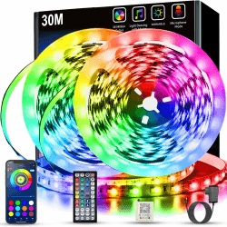 Keepsmile LED Strip 30m, RGB LED Streifen with Remote & Bluetooth APP Control,Timer Setting,Dimmable Led Lichtband Music Sync Colour Changing LED Lichterkette for Gaming Zimmer Deko (2 Rolls of 15 m)