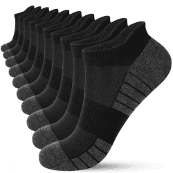 HIYATO 10 Paar Sneaker Socken Herren Damen, Atmungsaktive Sportsocken, Baumwolle Kurz Laufsocken 43-46 10x Schwarz
