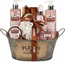 BRUBAKER Cosmetics Bade- und Dusch Set Kokosnuss & Erdbeer Duft - 10-teiliges Geschenkset in Vintage Wanne