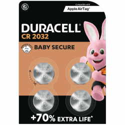 Duracell CR2032 Knopfzellen, CR 2032 Lithium Knopfzelle 3 V (4 Stück), ideal für z.B. Autoschlüssel, Waagen, Fitnesstracker, medizinische Geräte Größe 2032 Lithium-Knopfzellen 4 Stück
