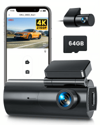 GKU Dashcam Auto Vorne Hinten 4K/2,5K WiFi Dash Cam mit 64GB SD Karte, Dual Auto Kamera mit Parküberwachung, Super Nachtsicht, WDR, 170° Weitwinkel, G-Sensor, Loop-Aufnahme, APP Steuerung, Max 256GB schwarz