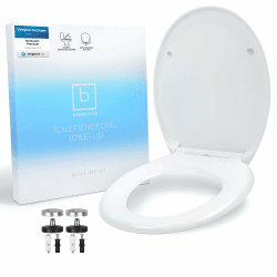 Benkstein® Premium Toilettendeckel antibakteriell oval weiß - Duroplast Klodeckel mit Quick-Release-Funktion und Softclose Absenkautomatik - Toilettensitz aus rostfreiem Edelstahl abnehmbar WC Sitz 1) Oval Weiß