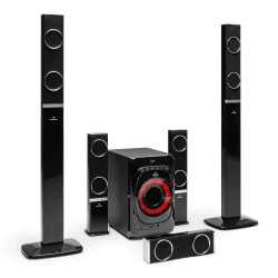 auna Areal 825 5.1 Soundsystem - 5.1 Heimkinosystem mit 200 Watt Leistung RMS, 8" Heimkino Subwoofer + 5 Lautsprecher, Bluetooth, USB, SD, AUX, inkl. Fernbedienung Alle verkabelt