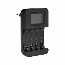 Amazon Basics Intelligentes, digitales Akku-Ladegerät für 4 AA-, AAA-Akkus, Schwarz LCD Battery Charger Ladegerät