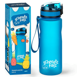 schmatzfatz Trinkflasche Kinder Auslaufsicher 0,5L, Sport Trinkflasche Schule zum Wandern & Fitnessstudio, Geschmacksneutrale Wasserflasche 500ml, Trinkflasche mit Fruchteinsatz, BPA-Frei Blau
