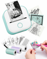 Mini Drucker - Tiny Printer T02 Mini Drucker für Smartphone Mini Thermodrucker Bluetooth Fotodrucker Aufkleber Drucker Mini Etikettendrucker für Lernen, Studiennotizen, Anatomische Diagramme, Fotos Grün 1 Drucker + 3 Rollen Papier