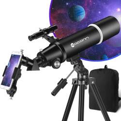 Teleskop, Astronomie Teleskop für Erwachsene, 80mm Aperture 600mm Tragbares Reiseteleskop für Anfänger & Kinder mit Stativ Telefon Adapter Rucksack Black