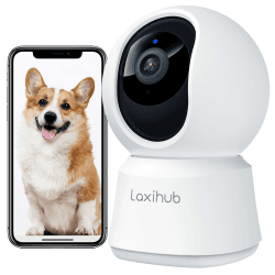 LAXIHUB Hundekamera mit App 2K/3MP HD Kamera Überwachung Innen 2,4 GHz, Hundekamera Nachtsicht Innenkamera WLAN 2-Wege-Audio Haustierkamera Bewegungs- & Geräuscherkennung, kompatibel mit Alexa 1pc Hundekamera