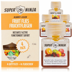 Super Ninja Fruchtfliegenfalle - Spar Pack - 4 Fallen - Hochwirksame Ökologische Fruchtfliegenfalle für Küche und Innenraum - Obstfliegenfalle - Bis zu 3 Wochen 4 stück (1er Pack)