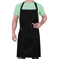LEFUNDA® Kochschürze Wasserdicht Schürze mit 3 Taschen Verstellbare Grillschürze mit langen Bändern Küchenschürze für Männer Damen Küche Restaurant Café 1 x Schürze - Schwarz - Große
