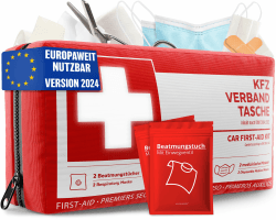 KFZ Verbandstasche nach aktueller Norm 2024 inkl. Beatmungstüchern - KFZ Verbandskasten europaweit nutzbar - Erste Hilfe Set Verbandkasten DIN 13164:2022 (StVO konform)