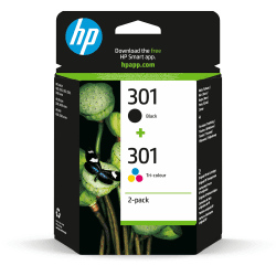 HP 301 2er-Pack Tintenpatronen, 1 schwarz und 1 dreifarbig Original (N9J72AE) Schwarz/Rot/Blau/Gelb Schwarz + Tricolor Standard 2er Pack